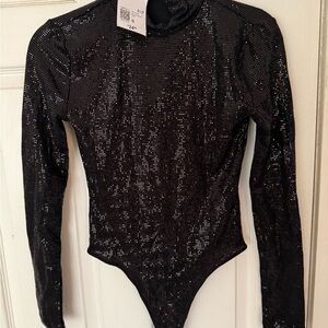 Forever 21 Black Sequin Turtle neck Bodysuit